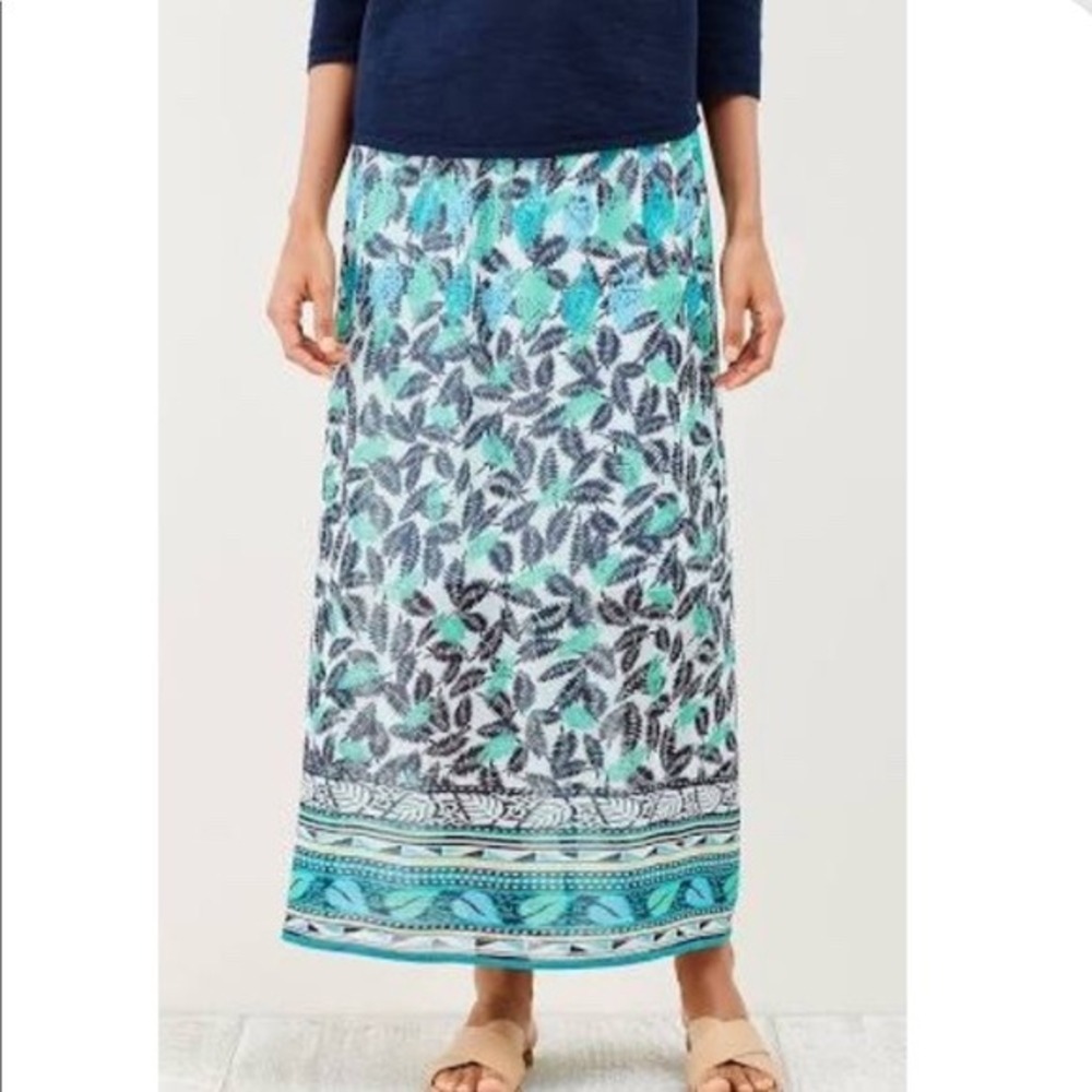 J Jill Boho Resort Mature Maxi Skirt Leaf Womens Large Pull On Flowy Vacation